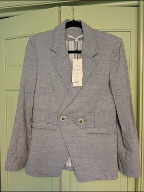 Veronica Beard Russell Dickey Light Blue Textured Double-Breasted Blazer